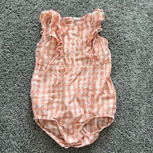 H&M Peach and White Gingham Ruffle Baby Romper